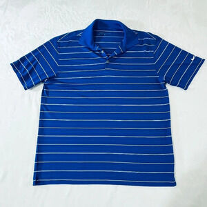 NIKE Polo Mens Golf Shirt Blue White Striped Dri Fit Medium